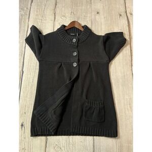 Y2K Vice Versa Black Knit Button Front Short Sleeve Cardigan Sweater XL